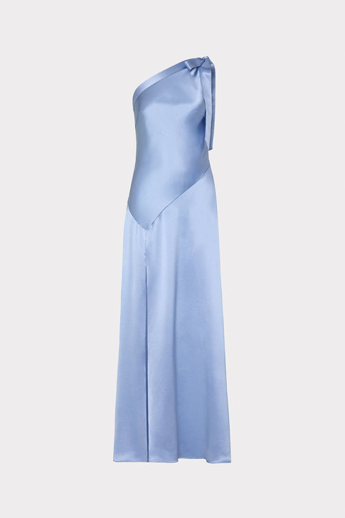 Eleni Hammered Satin Gown Light Blue Image 1 of 4