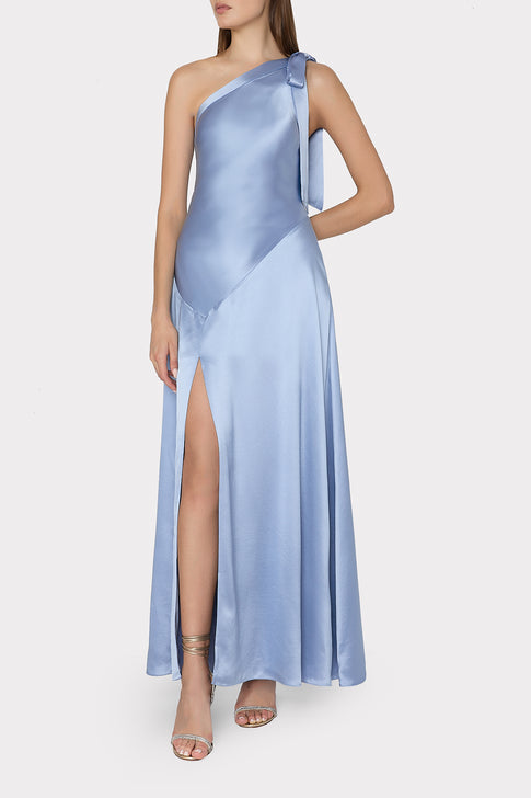 Eleni Hammered Satin Gown Light Blue Image 2 of 4