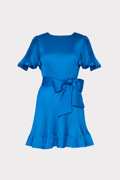 Lumi Satin Pleated Dress Blue Image 1 of 5