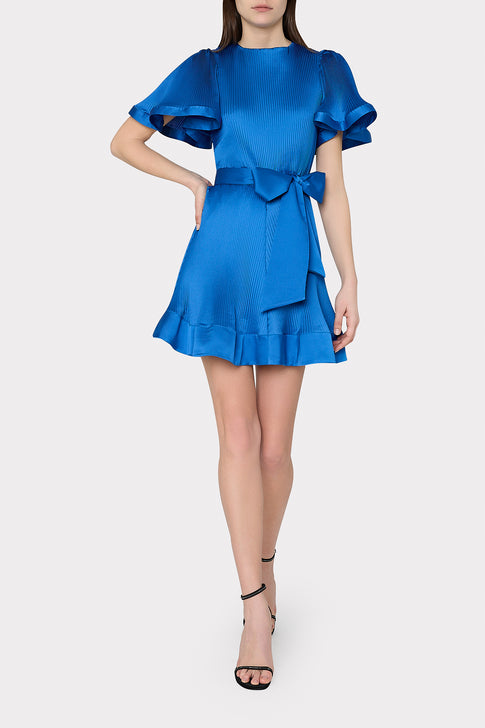 Lumi Satin Pleated Dress Blue Image 2 of 5