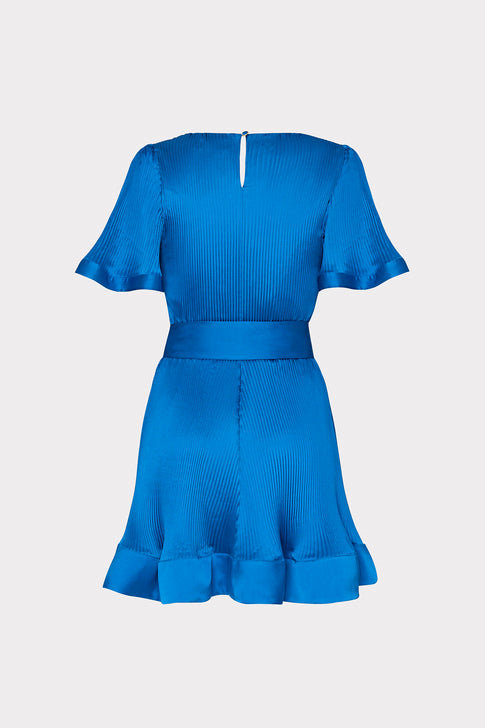 Lumi Satin Pleated Dress Blue Image 5 of 5