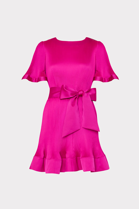 Lumi Satin Pleated Dress Pink Image 1 of 4