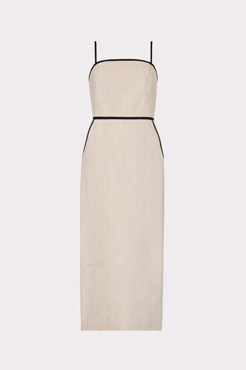 Amara Linen Contrast Midi Dress Natural Image 1 of 4