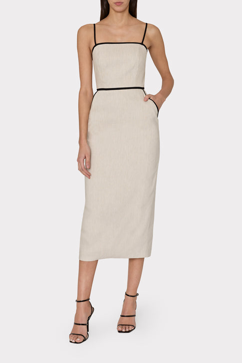 Amara Linen Contrast Midi Dress Natural Image 2 of 4