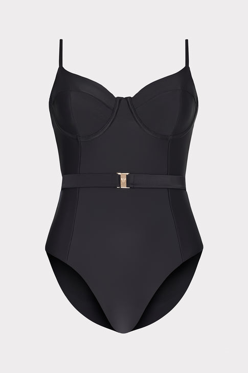 Solid Belted One Piece Black Image 1 of 4