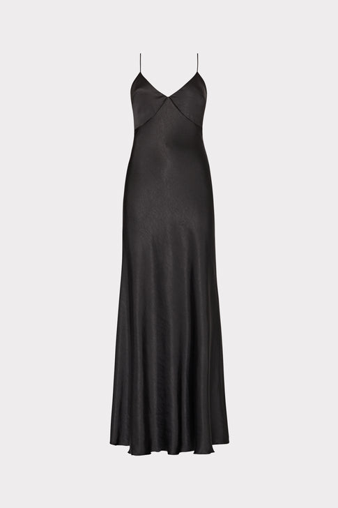 Addie Hammered Satin Maxi Dress Black Image 1 of 4