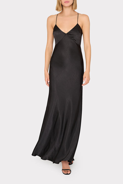 Addie Hammered Satin Maxi Dress Black Image 2 of 4