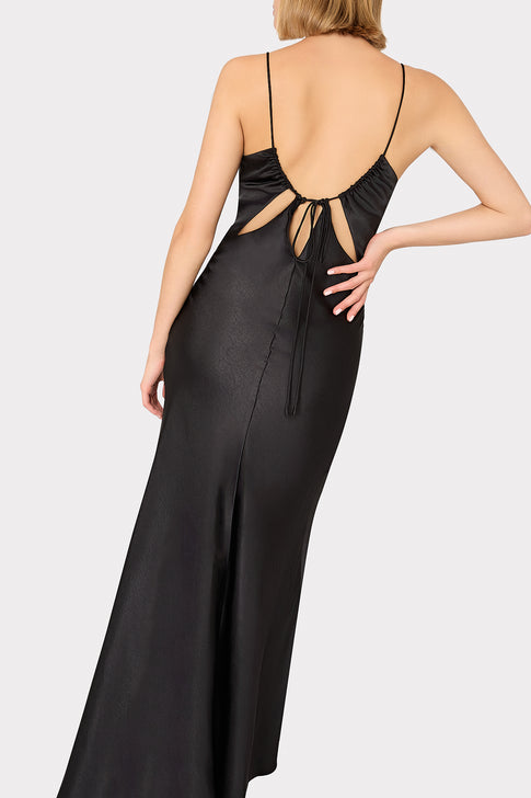 Addie Hammered Satin Maxi Dress Black Image 3 of 4