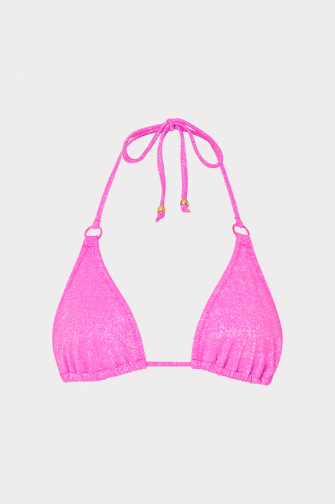 Metallic Ring Triangle Bikini Top Fuchsia/Silver Image 1 of 4