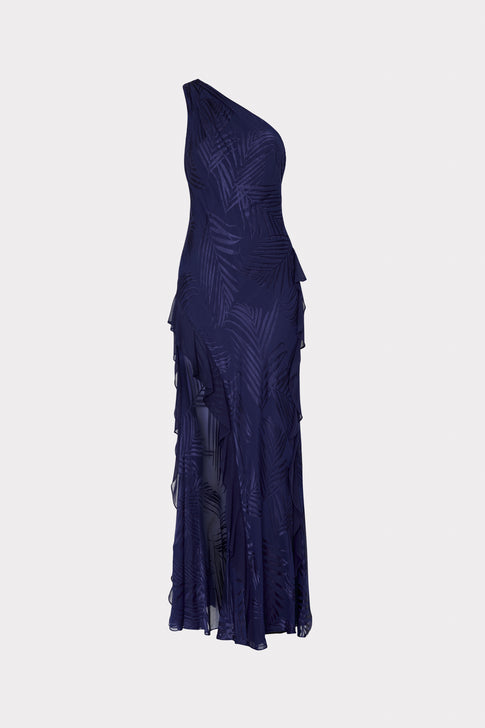 Ryanna Chiffon Devore Dress Navy Image 1 of 4