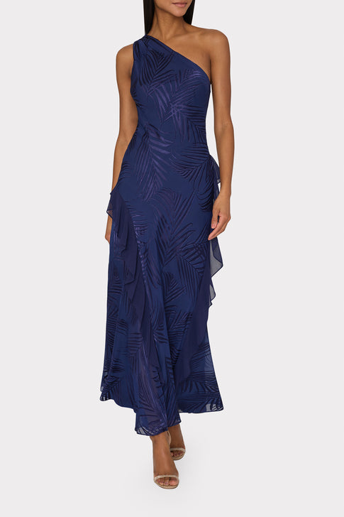 Ryanna Chiffon Devore Dress Navy Image 2 of 4