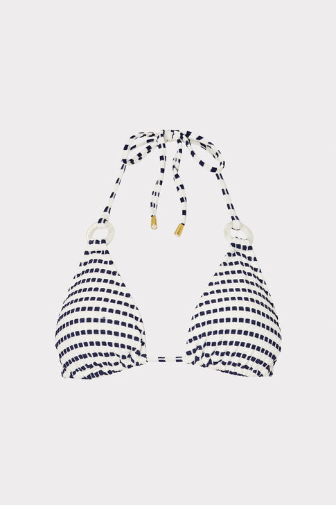 Textured Stripe Ring Triangle Bikini Top Navy Image 1 of 4