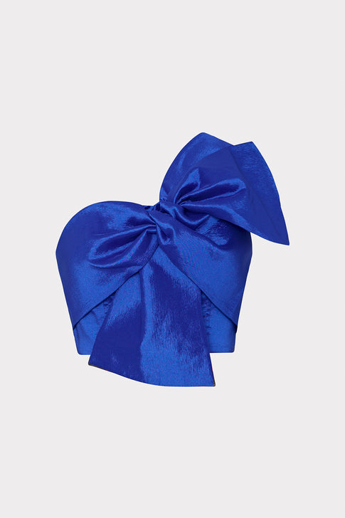 Laney Bow Taffeta Crop Top Blue Image 1 of 4