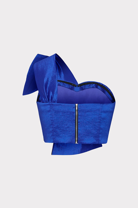 Laney Bow Taffeta Crop Top Blue Image 4 of 4