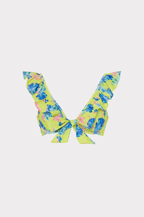 Floating Cosmos Ruffle Bikini Top Neon Yellow Image 1 of 4