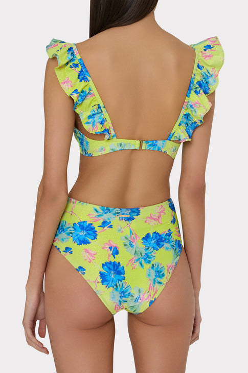 Floating Cosmos Front Tie Bikini Bottom Neon Yellow Image 3 of 4