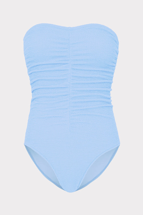 Textured Ruched One Piece Light Blue Image 1 of 4