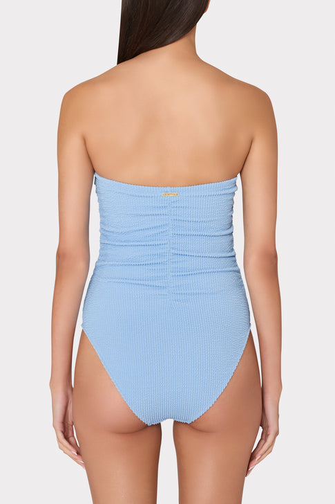 Textured Ruched One Piece Light Blue Image 3 of 4