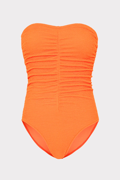 Textured Ruched One Piece Neon Orange Image 1 of 4