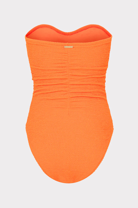 Textured Ruched One Piece Neon Orange Image 4 of 4