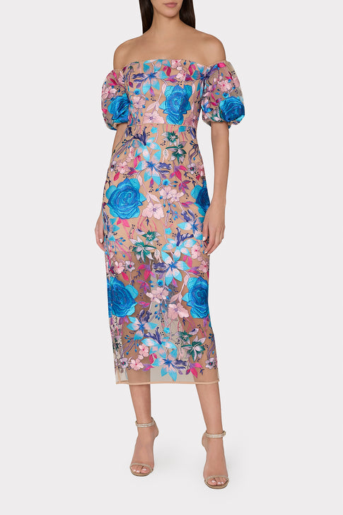 Nira Fall Floral Embroidered Dress Blue Multi Image 2 of 4