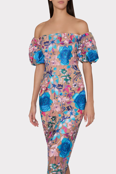 Nira Fall Floral Embroidered Dress Blue Multi Image 3 of 4