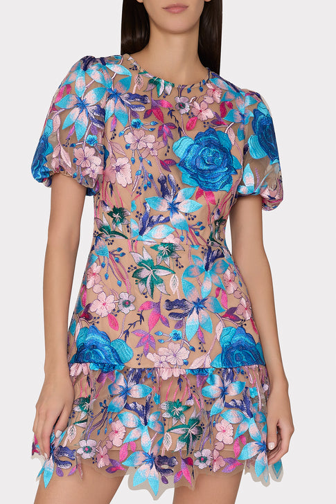 Yasmin Fall Floral Embroidered Dress Blue Multi Image 4 of 6