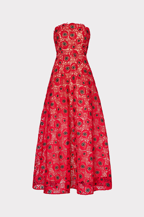 Netty Embroidered Lace Maxi Dress Red/Black Image 1 of 4