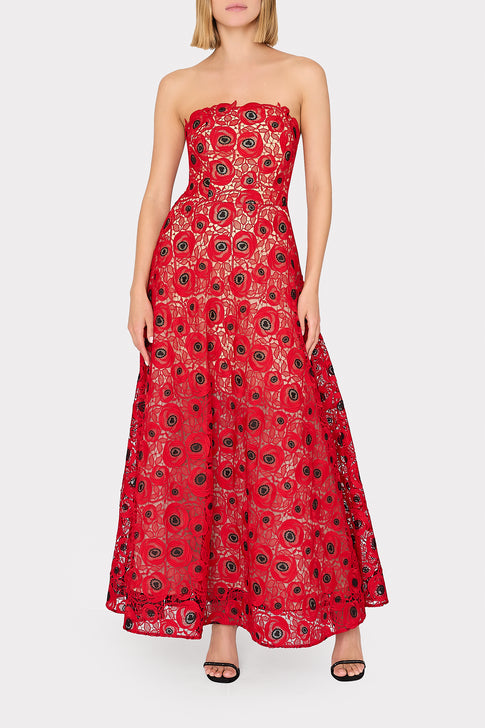 Netty Embroidered Lace Maxi Dress Red/Black Image 2 of 4