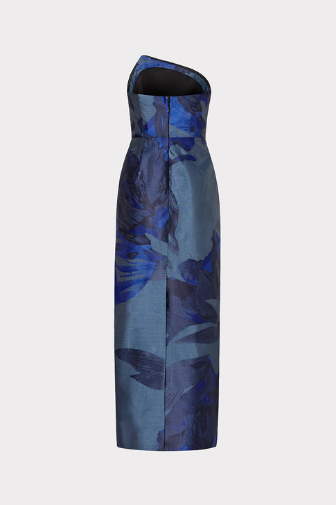 Asymmetrical Forest Jacquard Maxi Dress Navy Multi Image 4 of 4