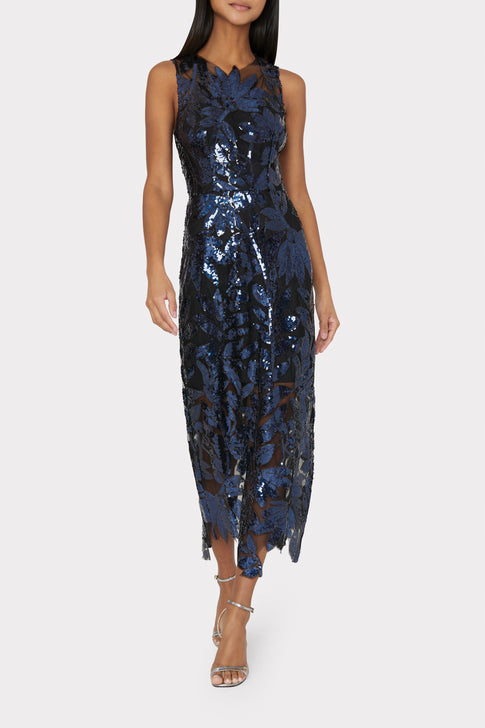 Kinsley Floral Sequins Dress Navy Image 2 of 4