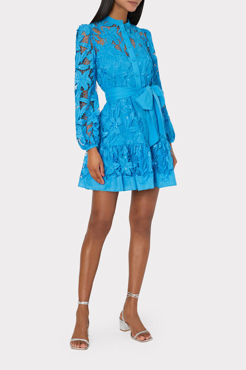 Nellie Sequin Embellished Eyelet Dress Blue Image 2 of 5