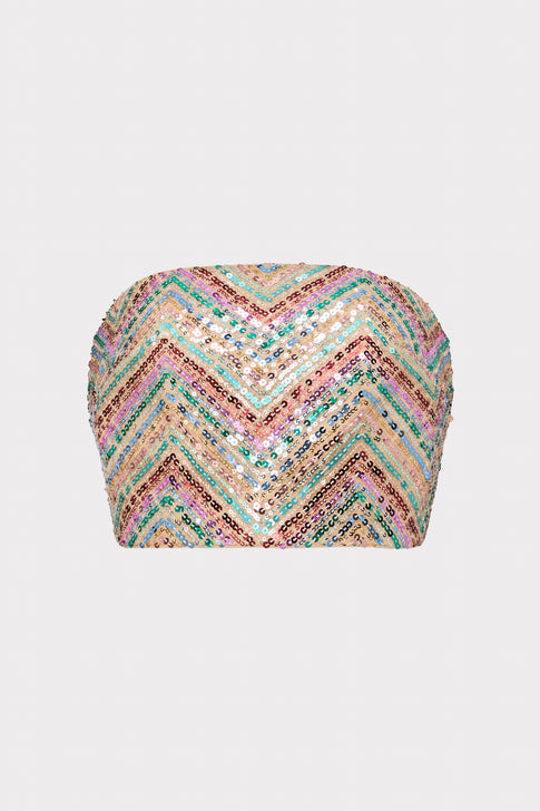 Chevron Sequins Strapless Crop Top Multi Image 1 of 4