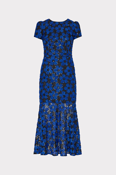 Tahlia Tulle Embroidery Dress Cobalt/Black Image 1 of 4