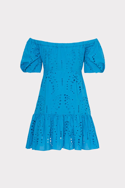 Butterfly Eyelet Off The Shoulder Dress Blue Image 4 of 4