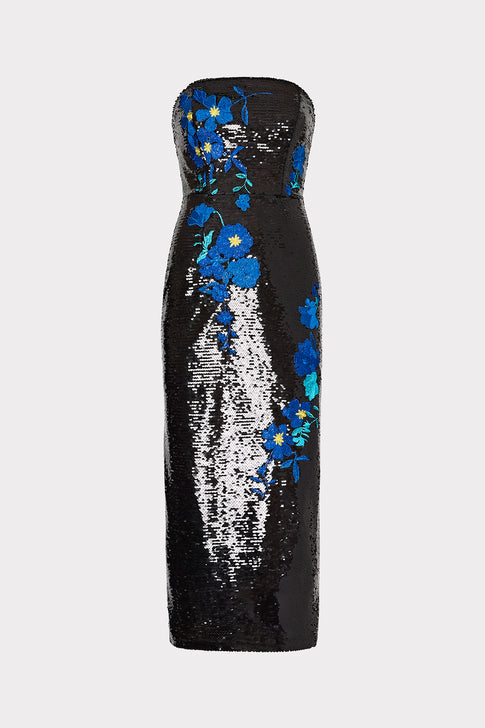 Kait Vines Of Floral Sequins Dress Black/Blue Image 1 of 5