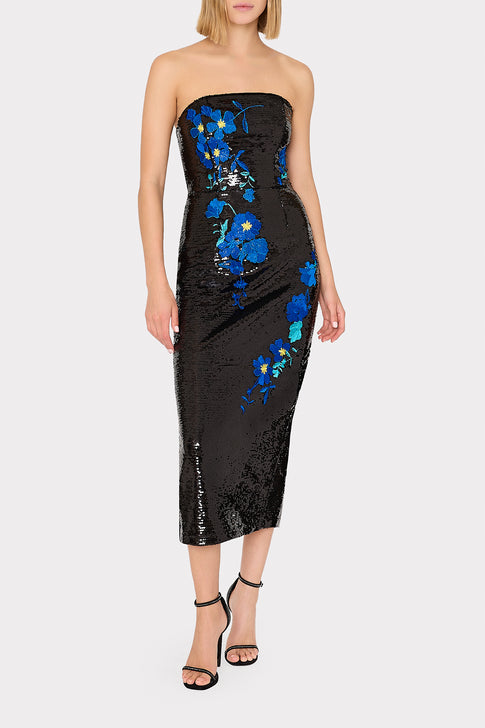 Kait Vines Of Floral Sequins Dress Black/Blue Image 2 of 5