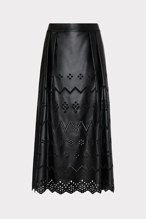 Jolene Eyelet Vegan Leather Skirt Black Image 1 of 4