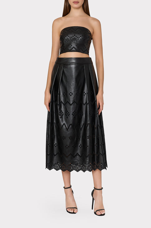 Jolene Eyelet Vegan Leather Skirt Black Image 2 of 4