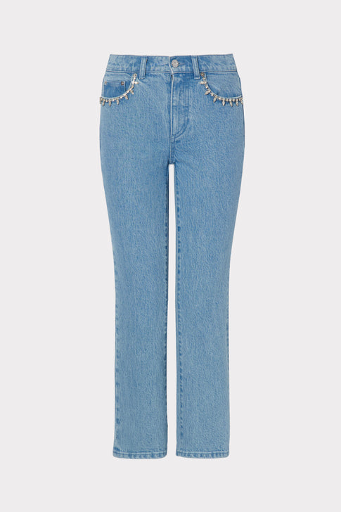 Hali Crystal Embellished Jeans Light Wash Image 1 of 4