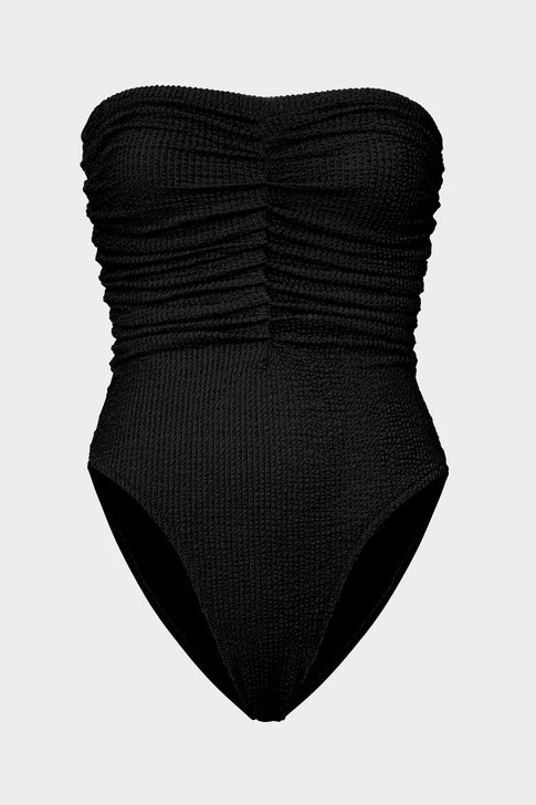 Textured Ruched One Piece Black Image 1 of 4