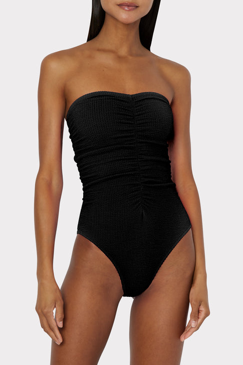 Textured Ruched One Piece Black Image 2 of 4