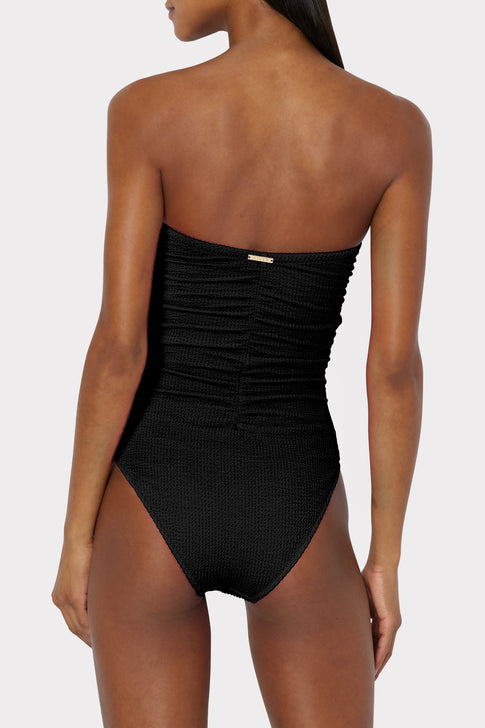 Textured Ruched One Piece Black Image 3 of 4