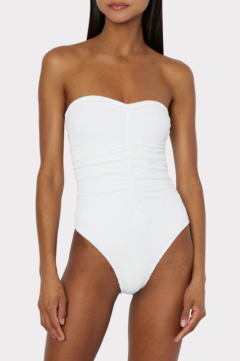 Textured Ruched One Piece White Image 2 of 4